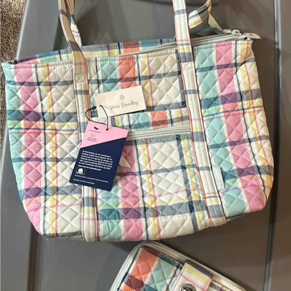 Vera Bradley Pastel Plaid Tote Bag and matching Wallet